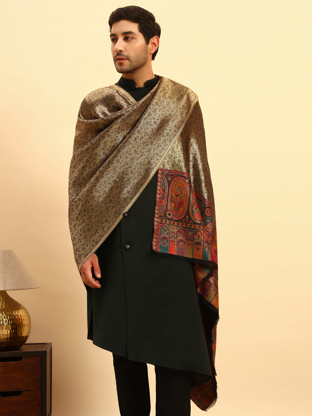 Pashmoda Men Silsila Zari Kaani Fine Wool Shawl (Size: 101X203 CM)
