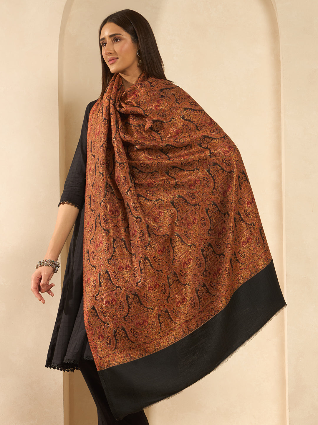 Pashmoda Women Gulnaar Royale Zari Reversible Kaani Fine Wool Shawl, Shawl, Scarf, Heritage Kashmiri Pashmina Stole, Evening Wrap (Size 40X80 inches)