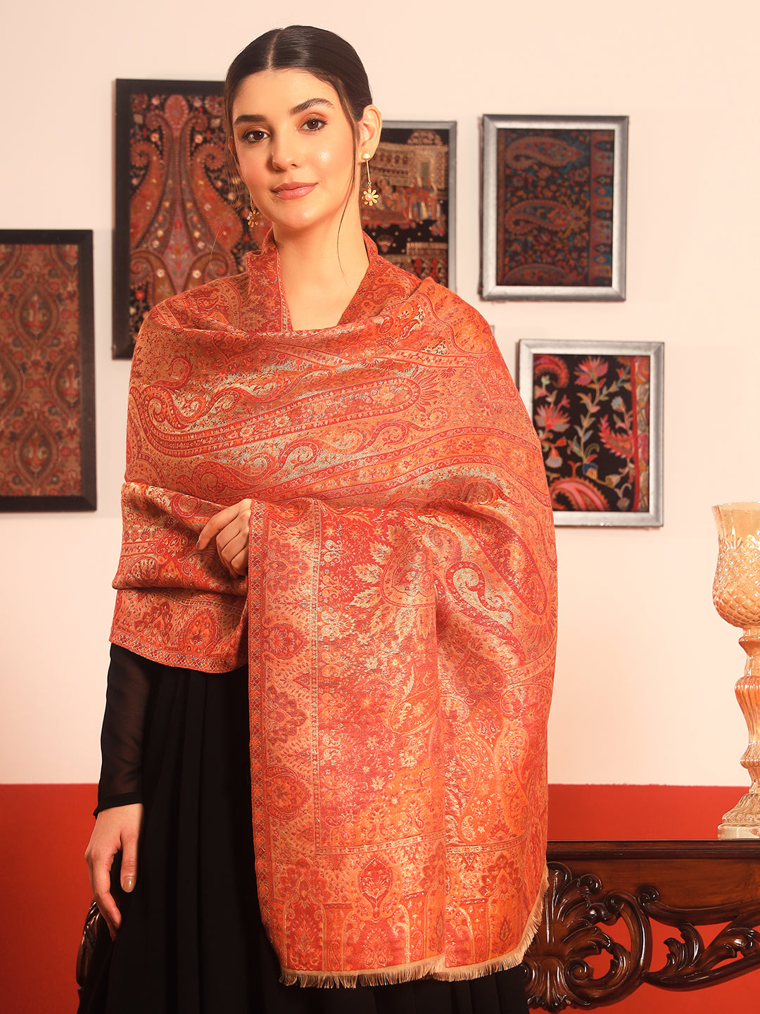 Pashmoda Women Naazneen Kaani Wool Blend Kashmiri Shawl (Size: 101X203 CM)