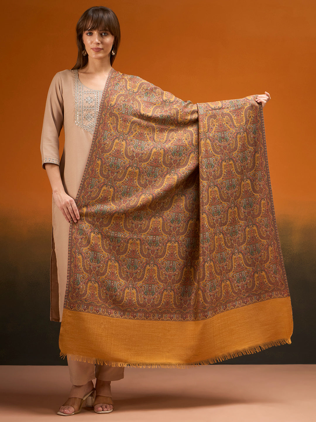 Pashmoda Women Gulnaar Royale Zari Reversible Kaani Fine Wool Shawl, Shawl, Scarf, Heritage Kashmiri Pashmina Stole, Evening Wrap (Size 40X80 inches)
