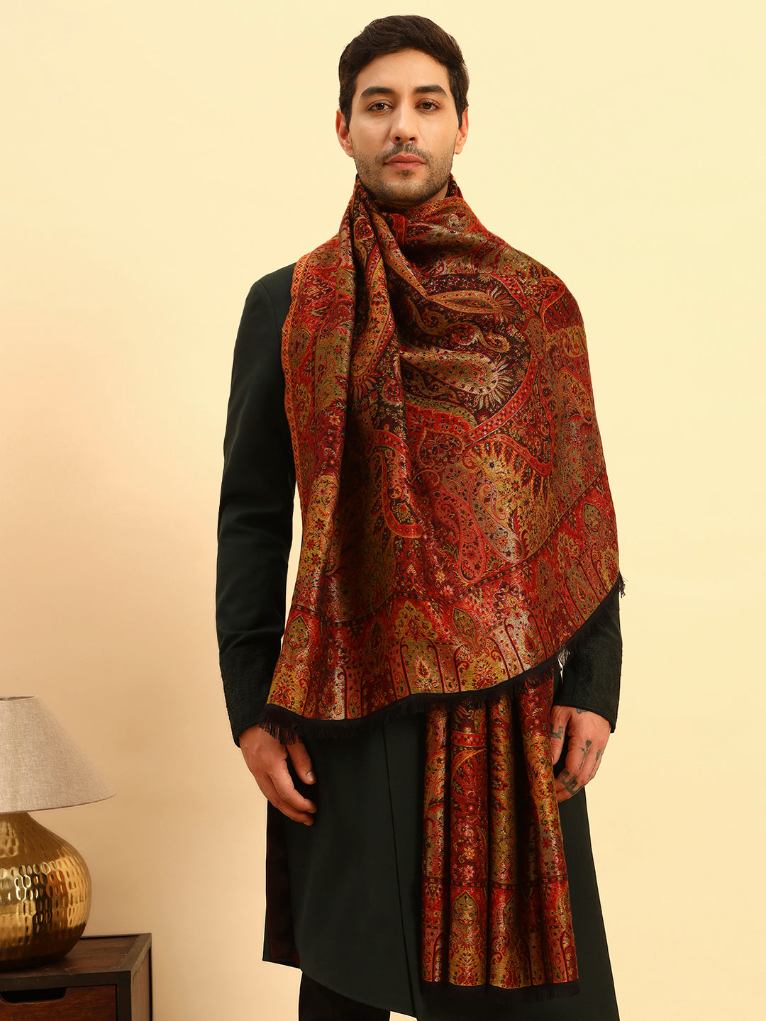 Pashmoda Men Naazneen Kaani Wool Blend Kashmiri Shawl (Size: 101X203 CM)