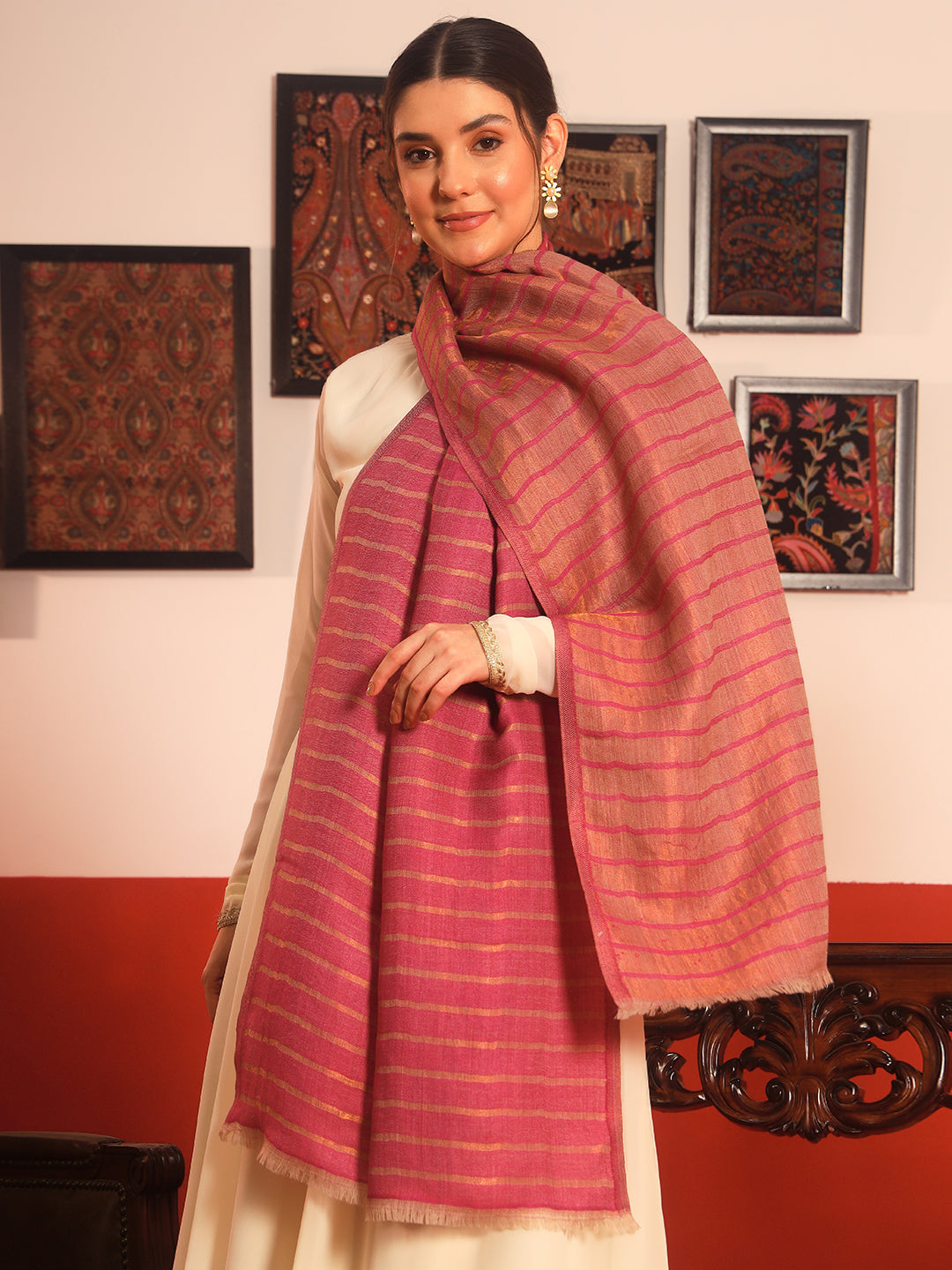 His and Her Gift Set of Zari Stoles With Wooden Gift Box