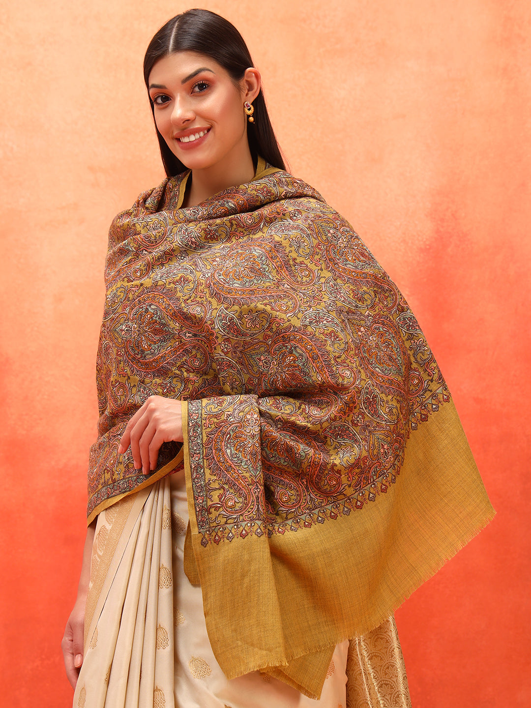 Pashmoda Women Rehnan 100% Pure Wool Sozni Hand Embroidered Shawl (Size: 101x203 Cm)