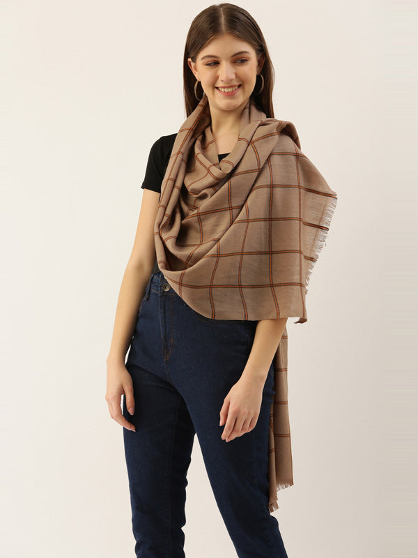 Women's Pure Wool Checkered Stole (Size 71X203 CM)