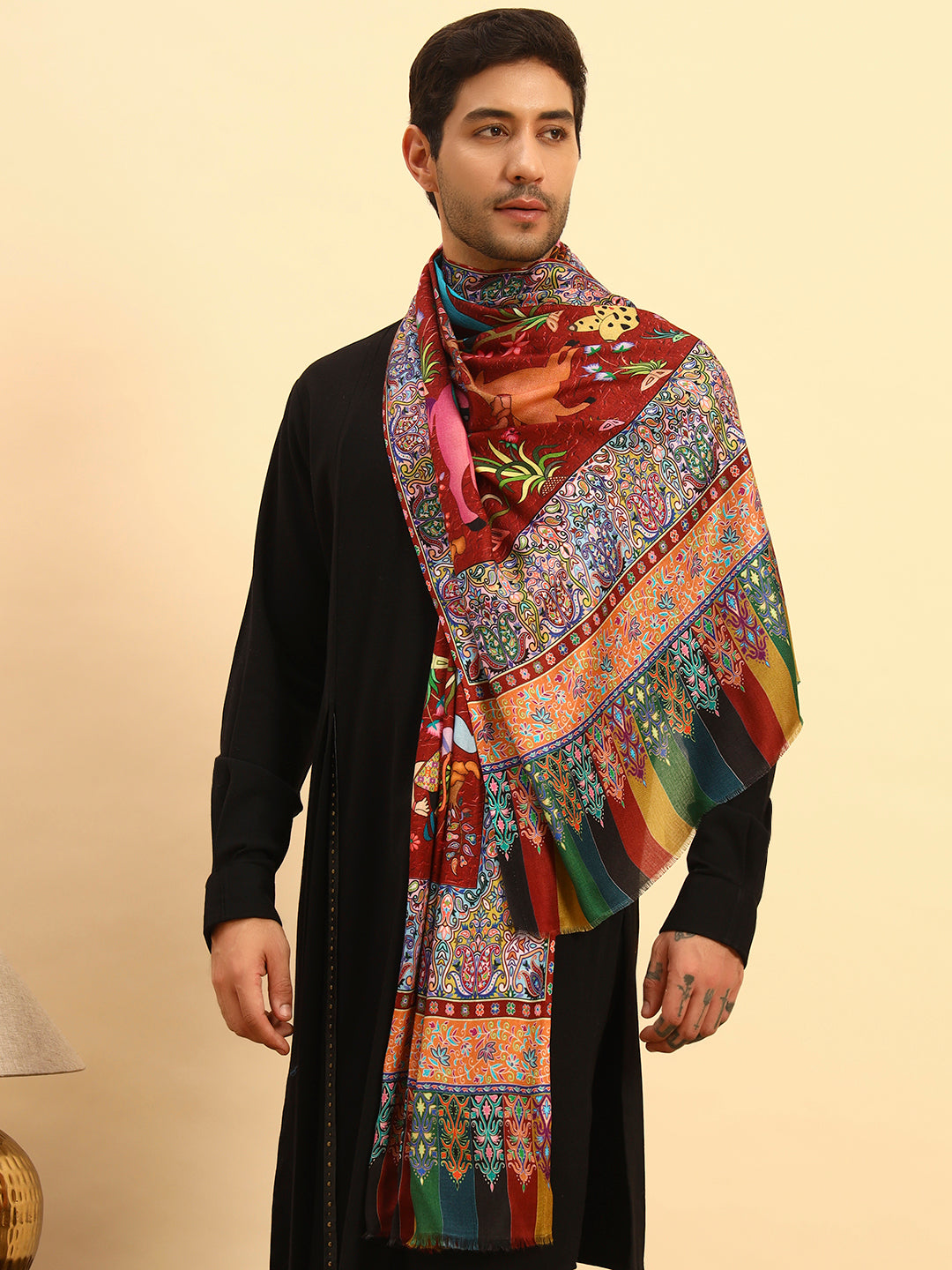 Pashmoda Men Royal Caravan Fine Soft Bamboo Fibre Stole (Size 28x80in, 71x203cm)