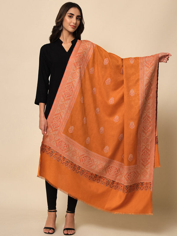 Women Mustard Woven Design Jamawar Shawl (Size 101X203 CM)