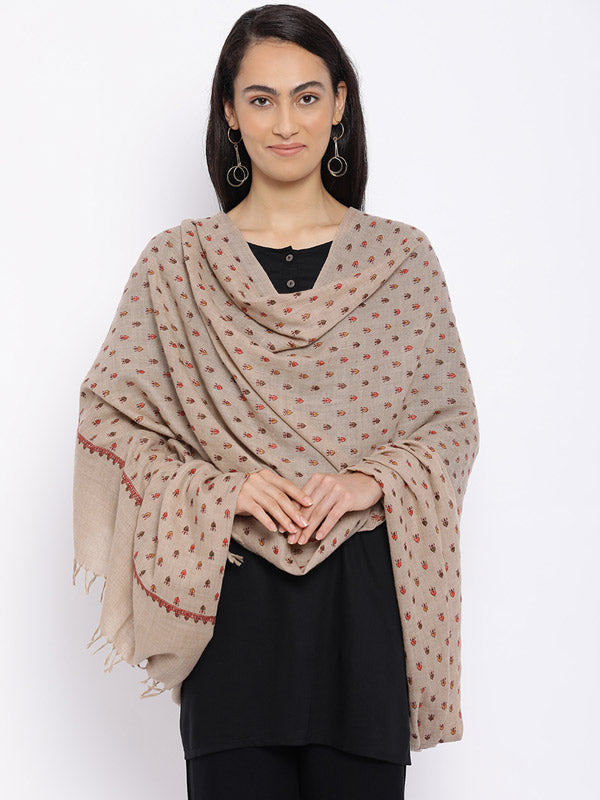 Women's Pure Wool Hand Embroidered Kashmiri Shawl (Size: 101 X 203 Cms)