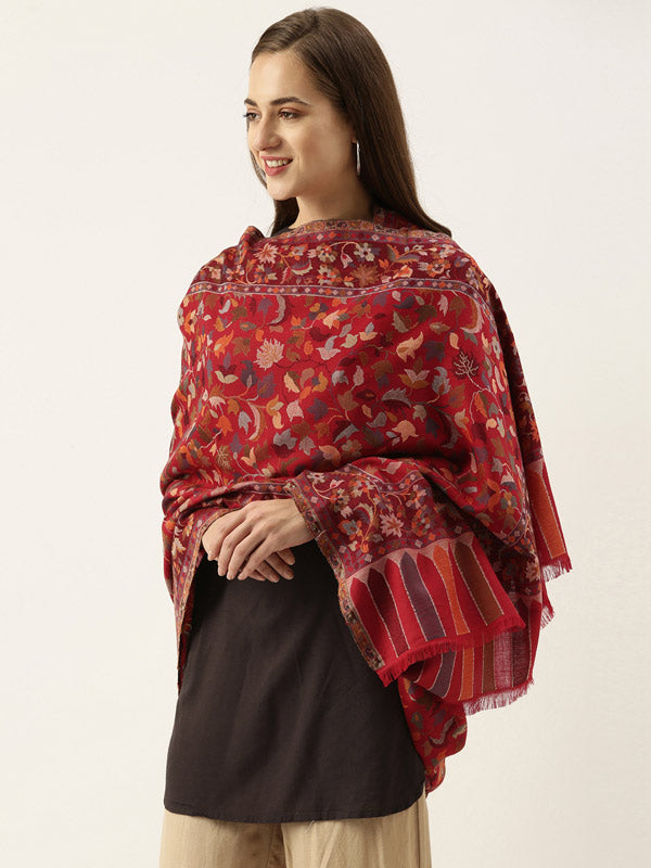 Red Kaani Woven Design Shawl (Size : 101X203 CM)