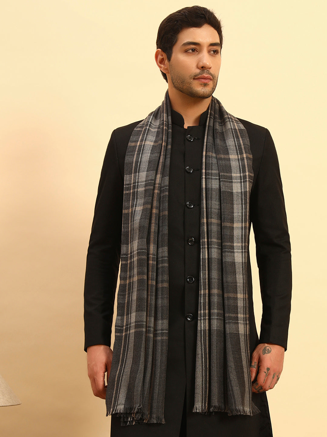 Pashmoda Men Saaz Woollen Checkered Stole (Size :71X203cm)