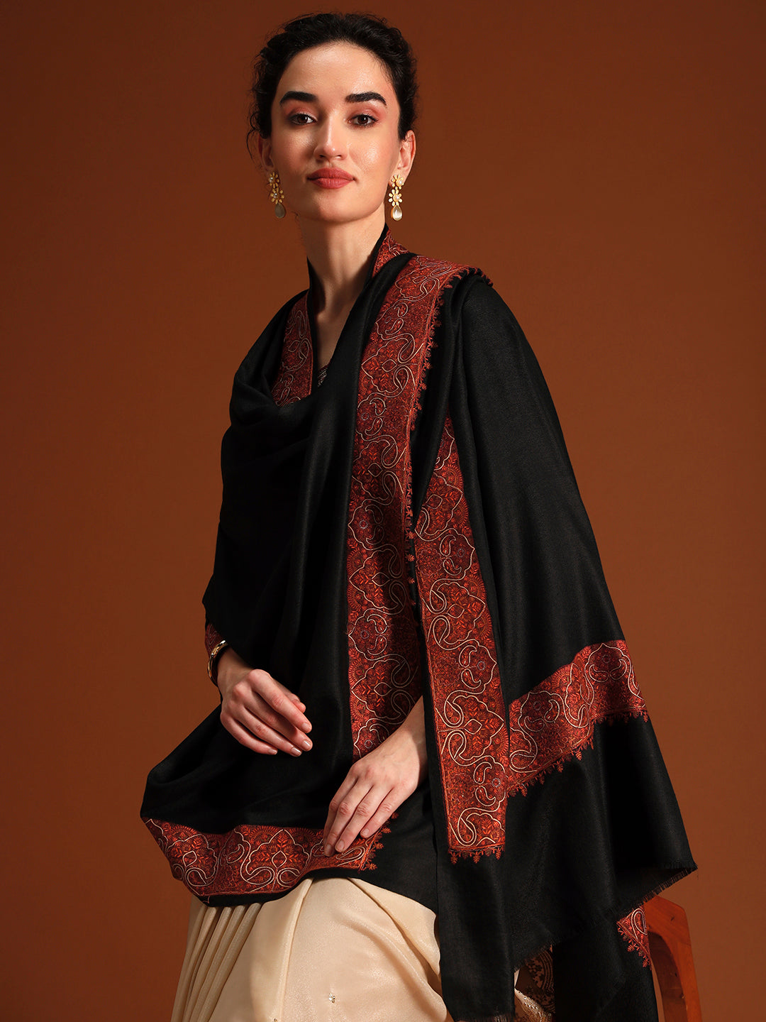 Women Nafeesah Fine Wool Sozni Hand Embroidered Shawl