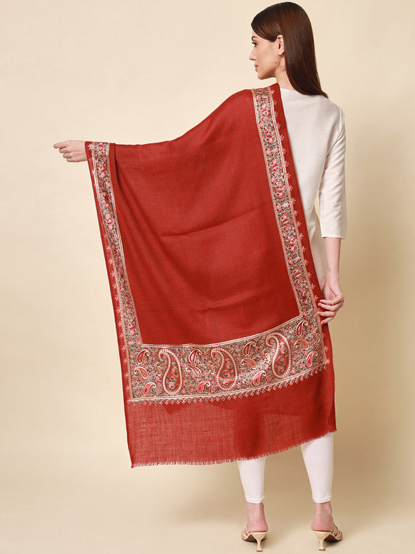 Women's Shahkaar Pure Wool Nalki Embroidered Stole (Size 71x203 CM)