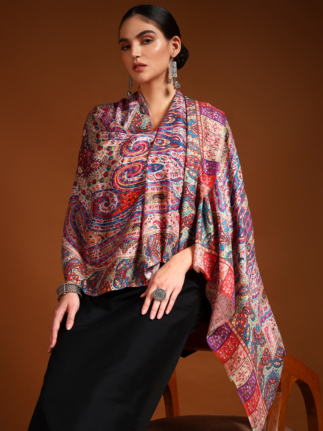 Pashmoda Women Royal Embers Fine Soft Bamboo Fibre Stole (Size: 71x203 CM)