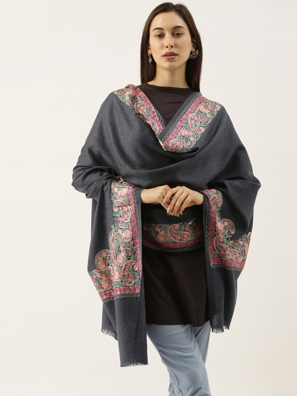 Pure Wool Nalki Embroidered Stole (Size 28x80) – Pashmoda