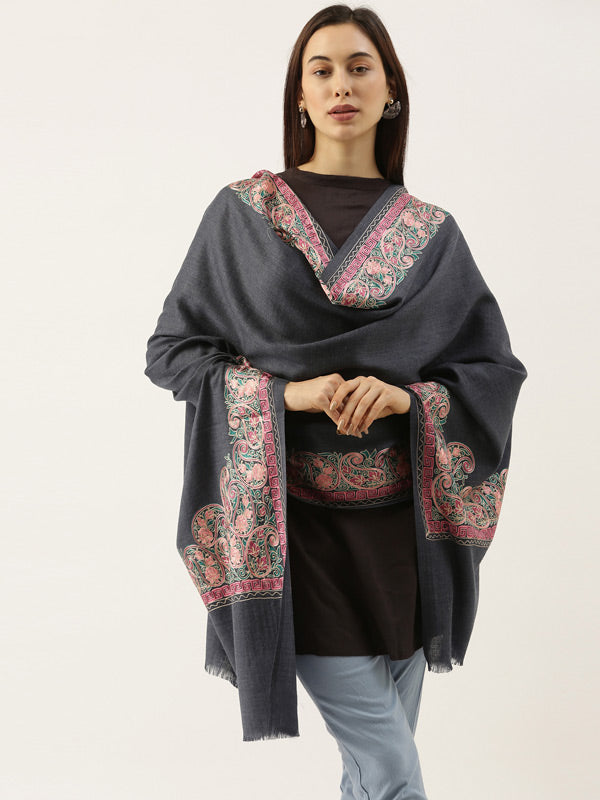 Pure Wool Nalki Embroidered Stole (Size 71X203 cm)