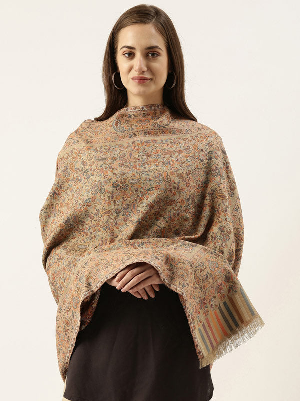 Women's Kaani Wool Blend Kashmiri Mughal Garden Shawl (Size 101X203 CM)