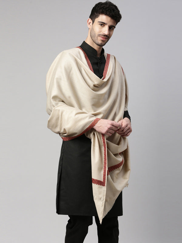 Men Hashiya Embroidered Woollen Shawl (Size  127X254 CM)