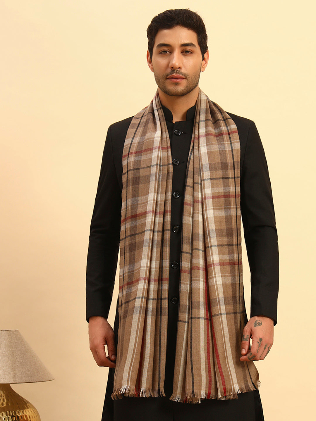 Pashmoda Men Saaz 100% Pure Wool Checkered Stole (71X203cm)