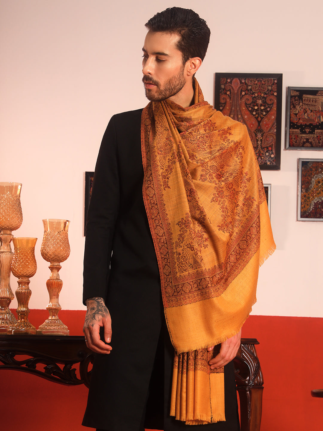 Pashmoda Men Kohsar Kashmiri Jamawar Woven Shawl (Size: 101X203 CM)
