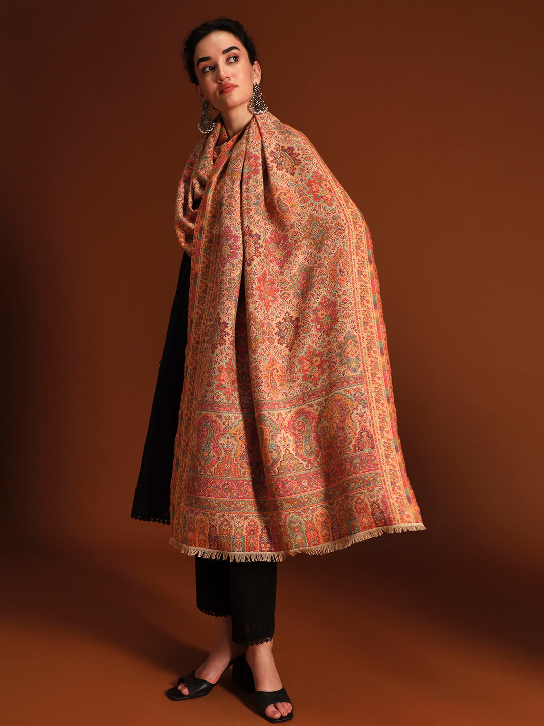 Pashmoda  Imperial Shahkaar Gulistan kaani stole Stole for Women, Wool Blend Pashmina Style Shawl Wrap, Traditional Kashmiri Jamawar Woven Design, Luxury Evening & Festive Scarf (28 x 80 Inches)