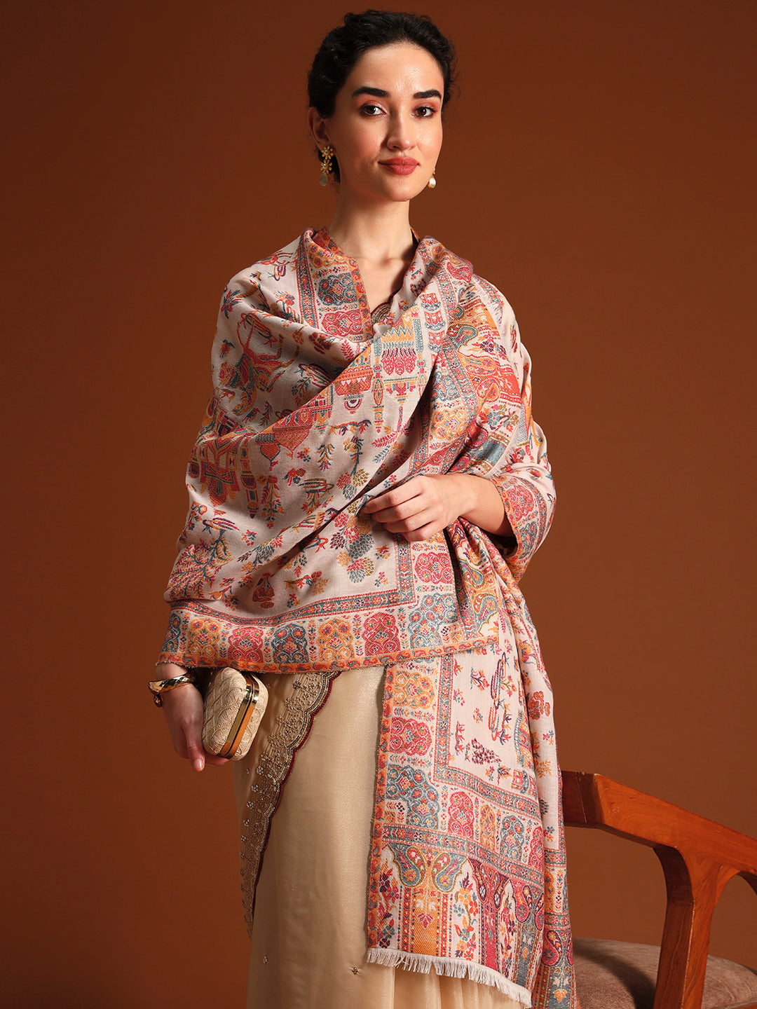 Pashmoda Imperial Gulzar kaani stole Stole for Women, Wool Blend Pashmina Style Shawl Wrap, Traditional Kashmiri Jamawar Woven Design, Luxury Evening & Festive Scarf (28 x 80 Inches)