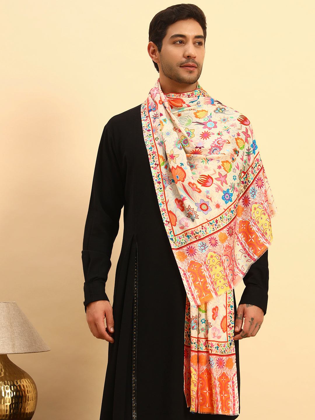 Pashmoda Men Royal Caravan Fine Soft Bamboo Fibre Stole (Size-71x203cm)