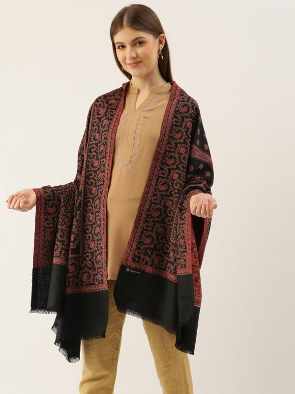 Black Woven Design Jamawar Shawl (Size: 101 X 203 CM)