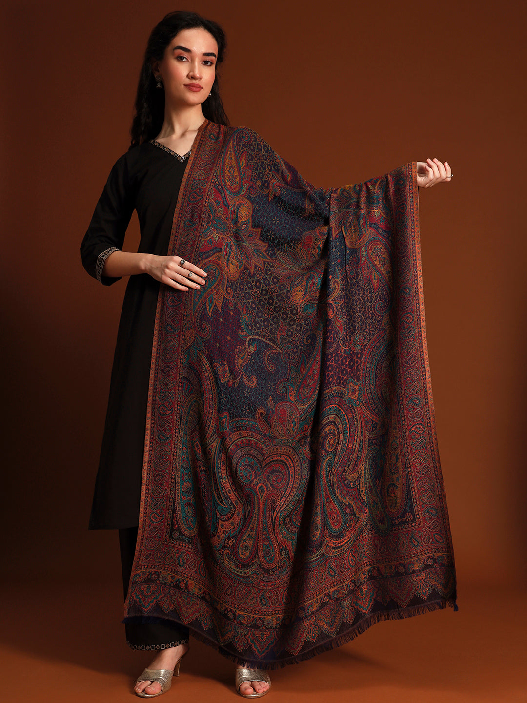 Pashmoda Women  Grand Paisley Kaani Wool Blend Kashmiri Shawl, Stole, Scarf | Luxury Pashmina Jamawar Soft Warm Evening Wrap (Size 40X80 inches )