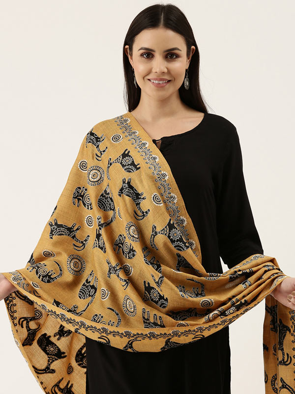 Women's Pure Wool Sozni Hand Embroidered Stole (Size 71X203 CM)
