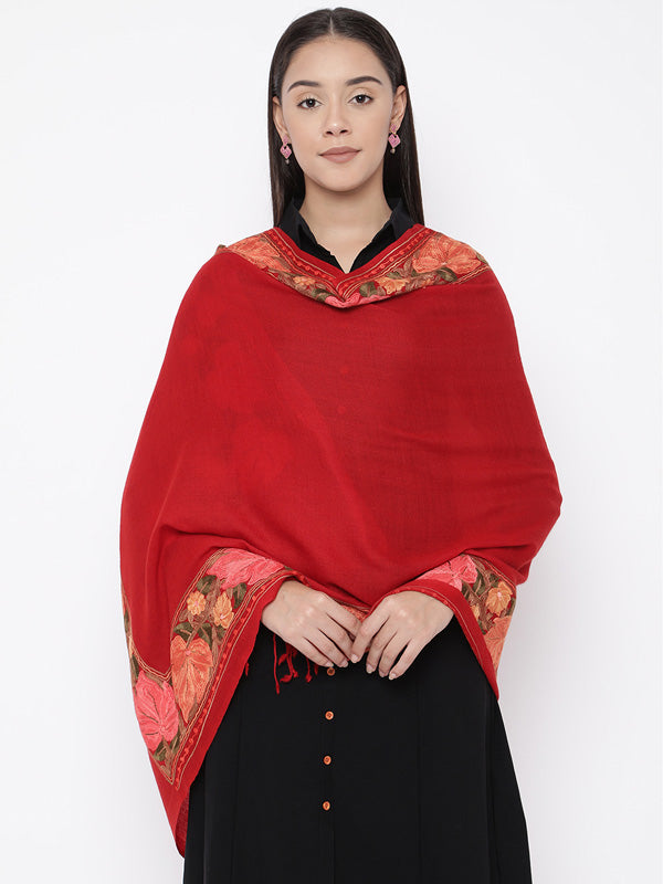 Women's Pure Wool Aari Embroidered Kashmiri Stole (Size 71x203 cm)