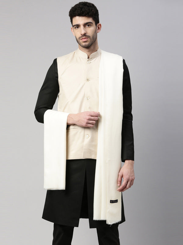 Men Solid Woollen Shawl ( Size 132x278 cms,  White )