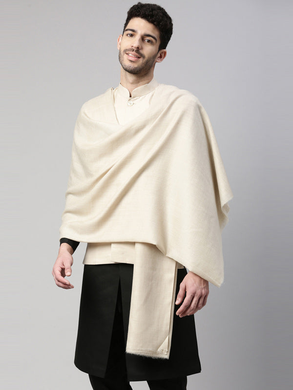Men Solid Woollen Shawl ( Size 132x278 cms,  Beige )