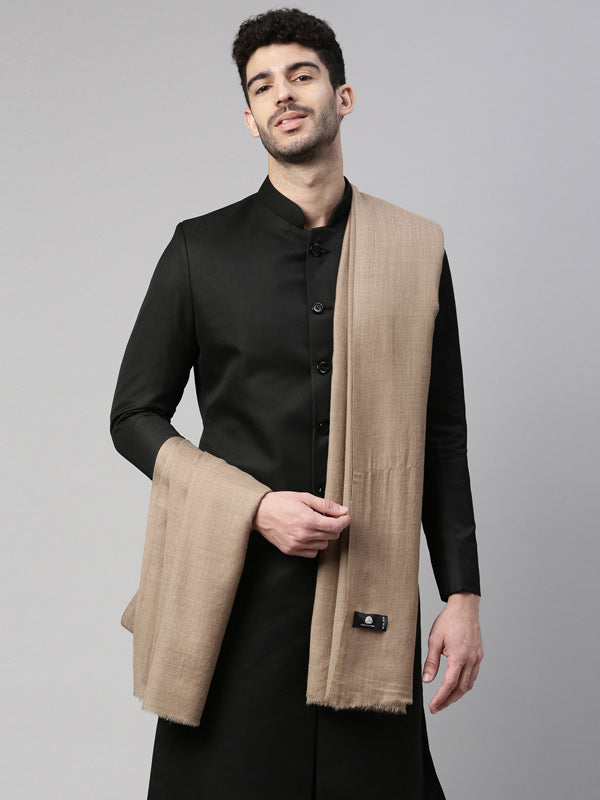 Men Pure Wool Toosha Shawl (Beige, Size 132x271 cms )