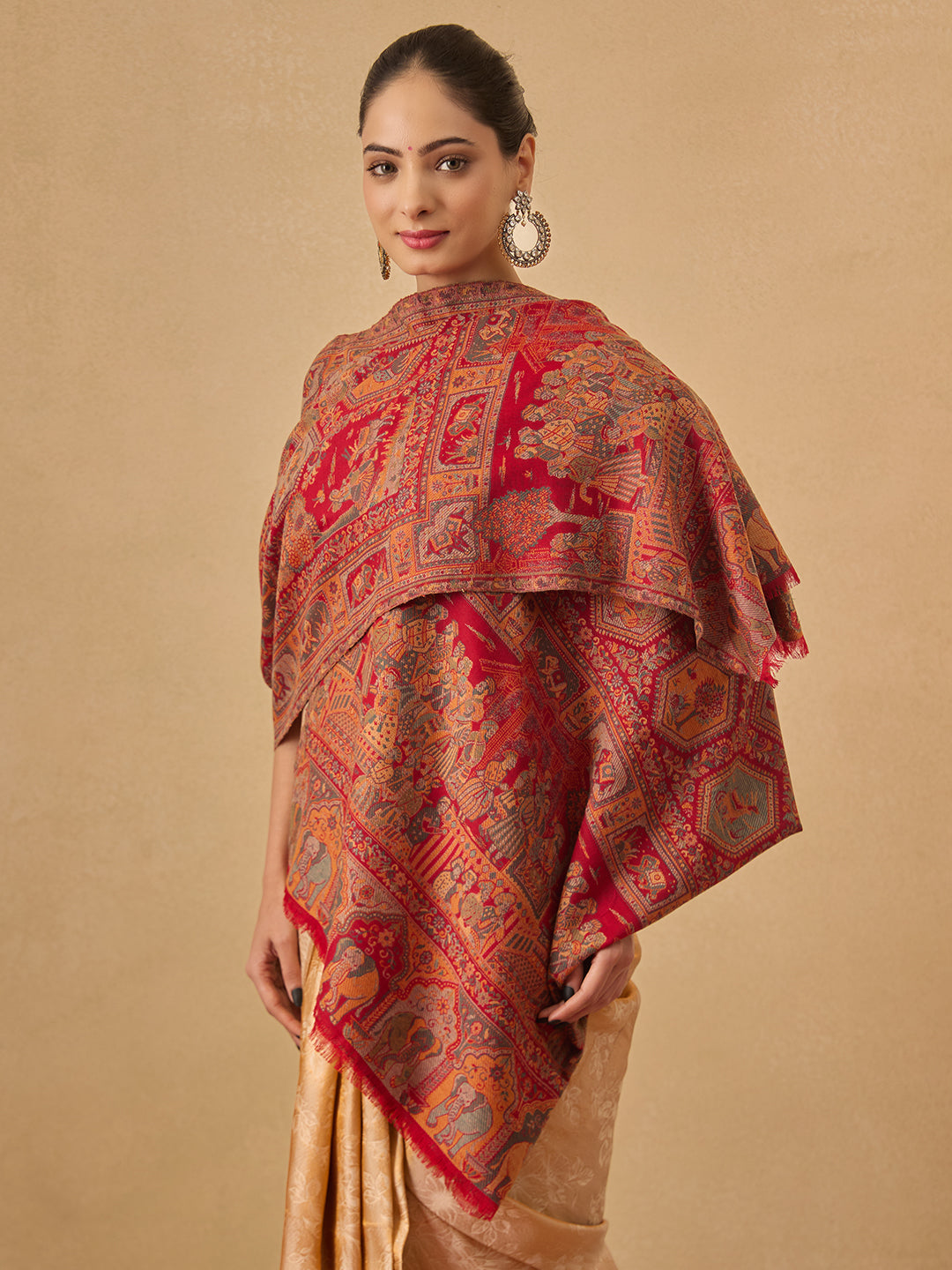 His and Her Gift Set of 100% Pure Wool Sozni Embroidered Stole and Kaani Shawl With Wooden Gift Box