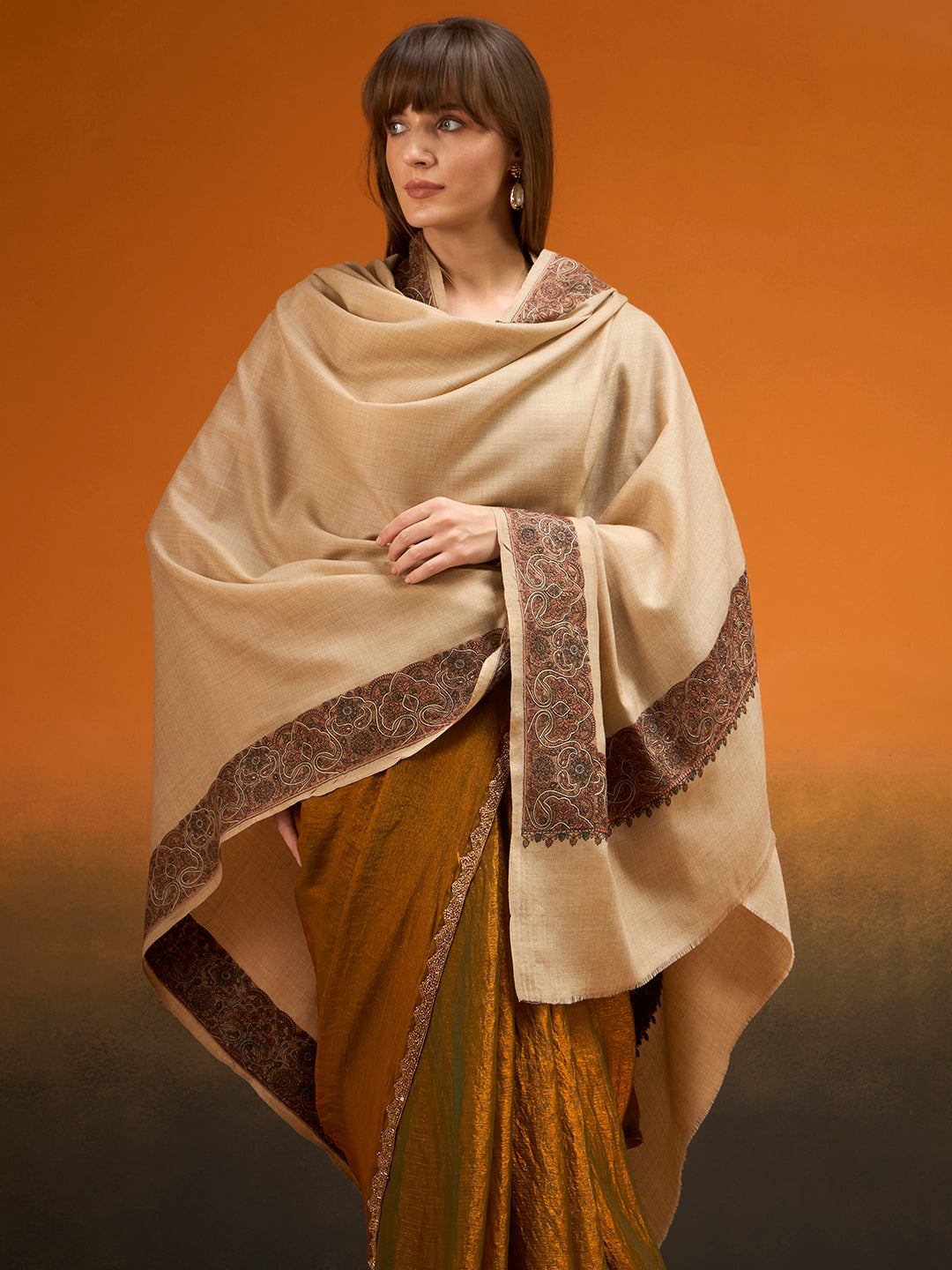 Women Nafeesah Fine Wool Sozni Hand Embroidered Shawl