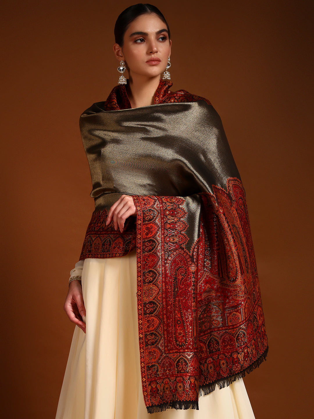 Pashmoda Women Zarvash Zari Kaani Fine Wool Shawl (Size: 101X203 CM)