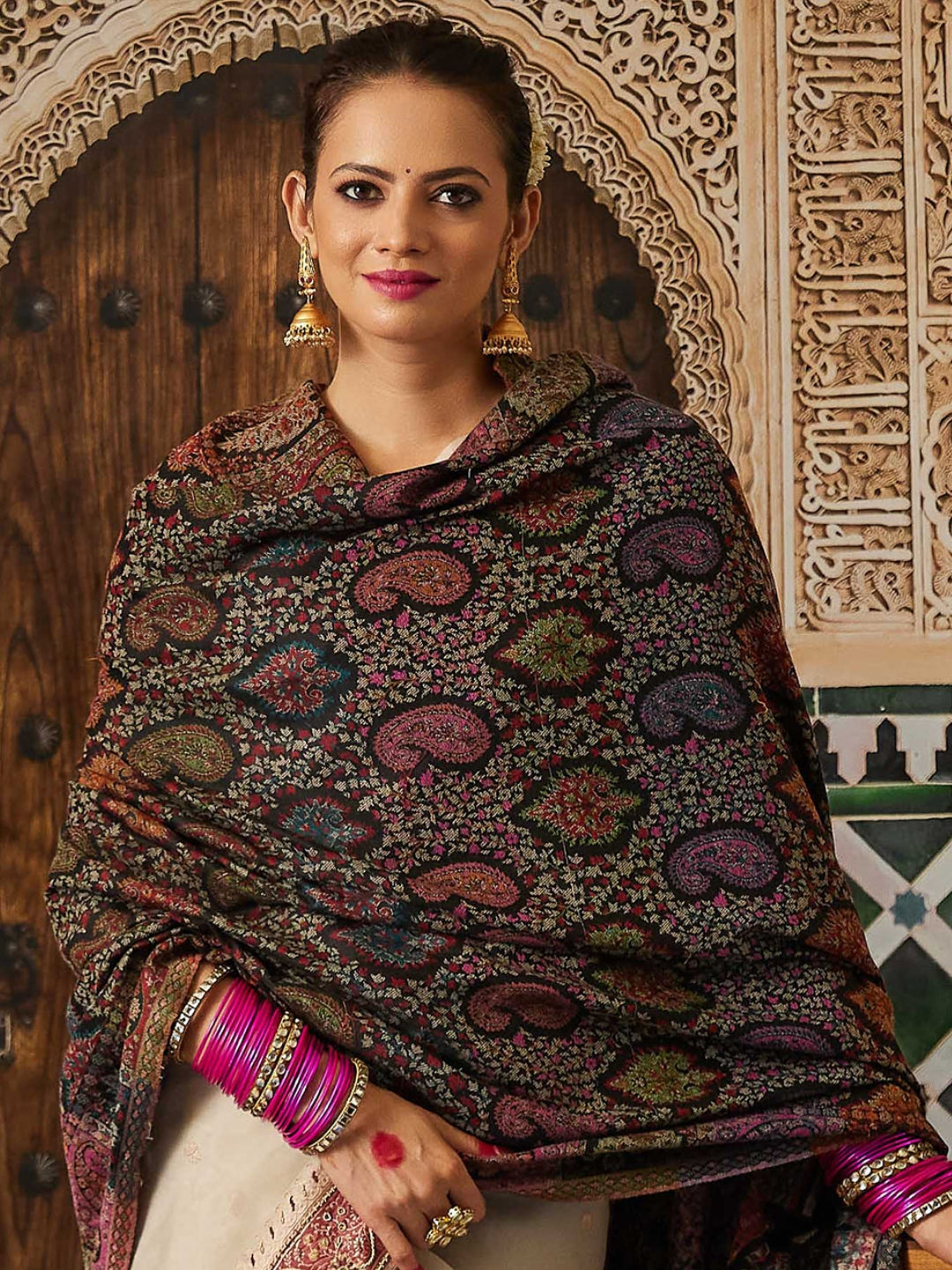 Women Dilruba Kaani Wool Blend Kashmiri Shawl (Size: 101x203 CM)