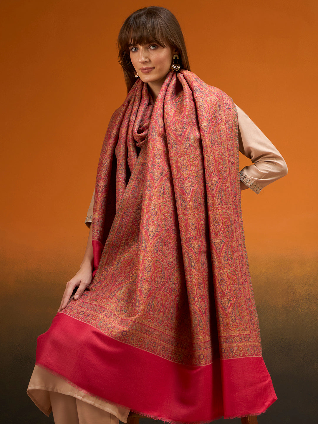 Pashmoda Women Regalis Zari Reversible Kaani Fine Wool Shawl, Shawl, Scarf, Heritage Kashmiri Pashmina Stole, Evening Wrap (Size 40X80 inches)