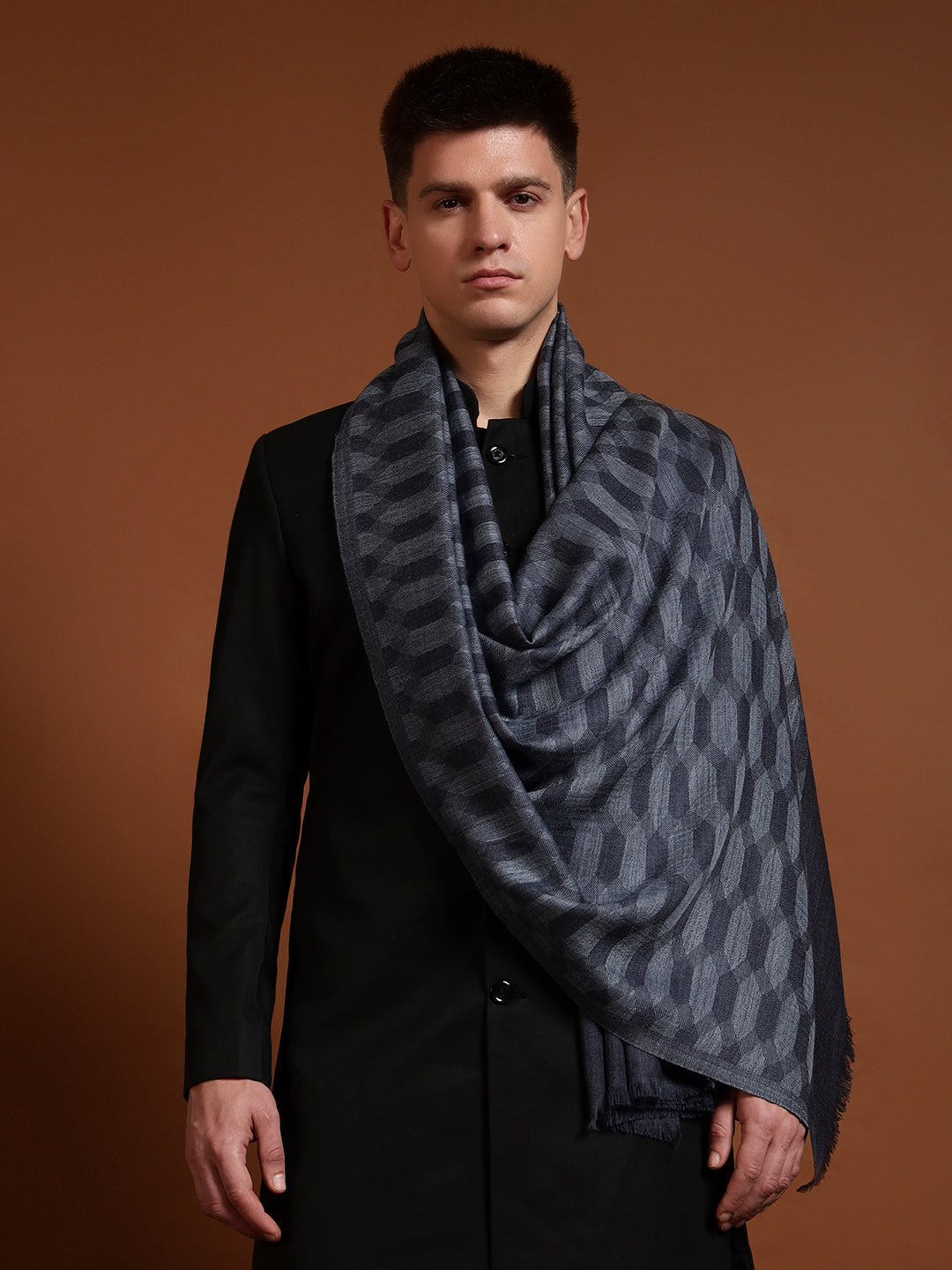Men Kavya Ikat 100% Pure Wool Checkered Stole