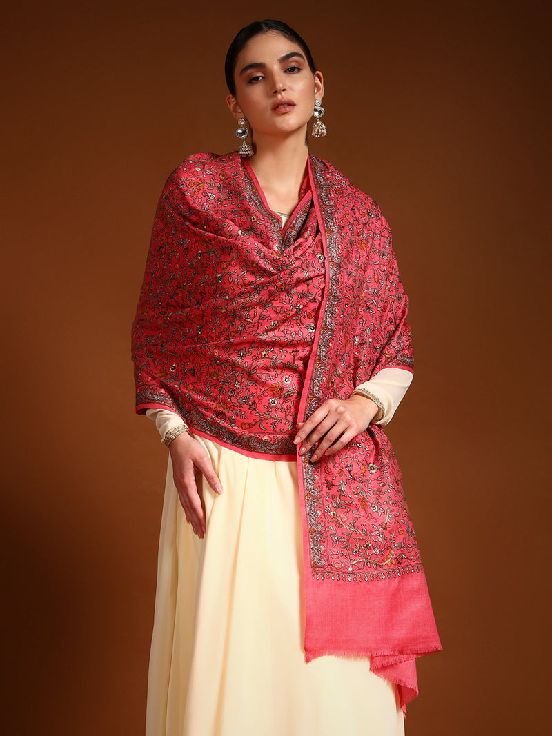 Pashmoda Women Shabnum 100% Pure Wool Sozni Hand Embroidered Stole (Si