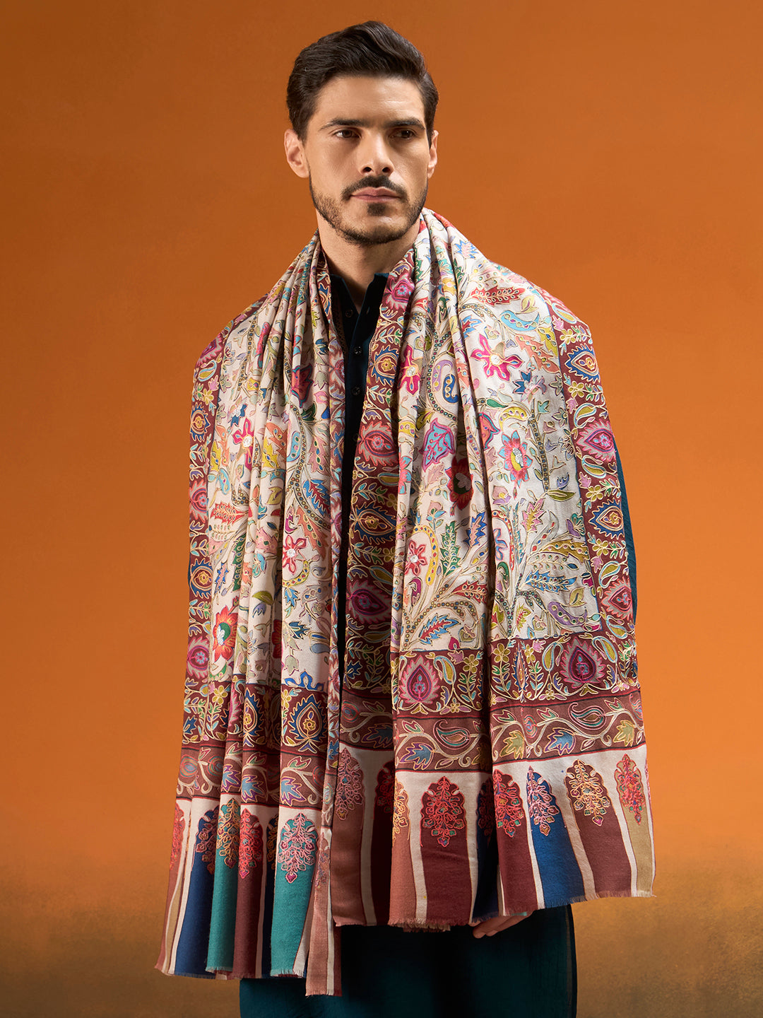 Men Nafees Naqsh Fine Wool Kalamkari Embroidered Shawl