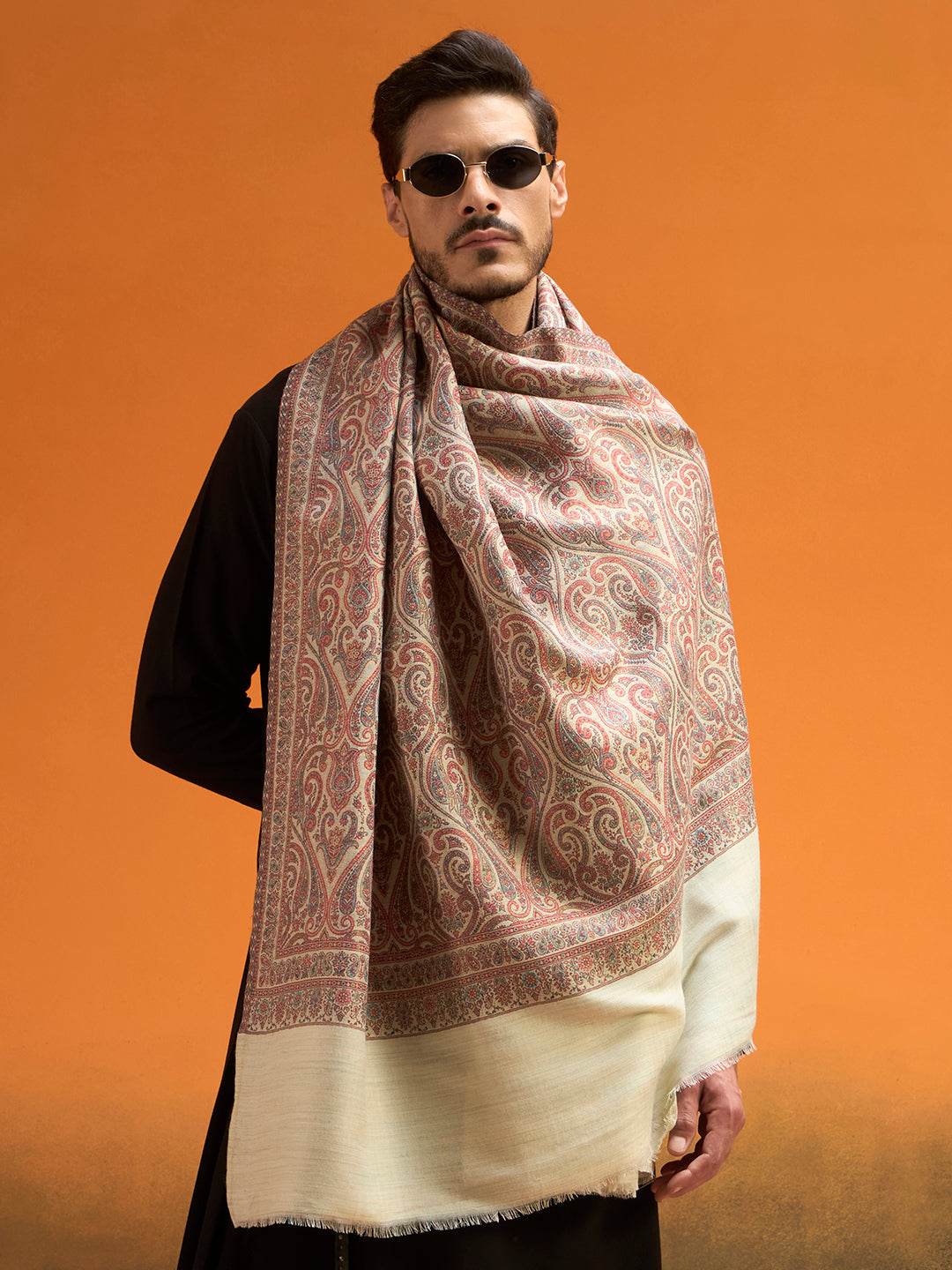 Pashmoda Men Regalis Reversible Kaani Zari Shawl, Rich All-Over Zari Woven Design, Authentic Kashmiri Pashmina Style Wrap, Medium Gents Lohi, Gift Box Packed, Mint Colour (40 x 80 Inches)