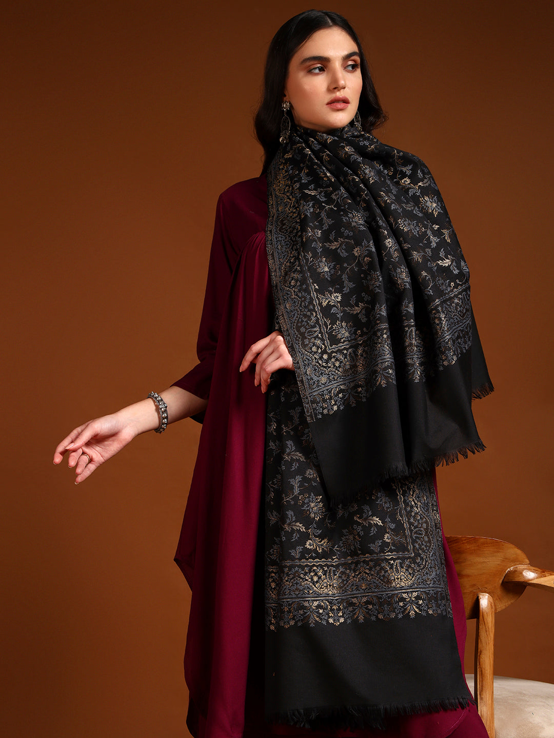 Pashmoda Women Nazrana Kashmiri Jamawar Woven Shawl (Size: 101X203 CM)