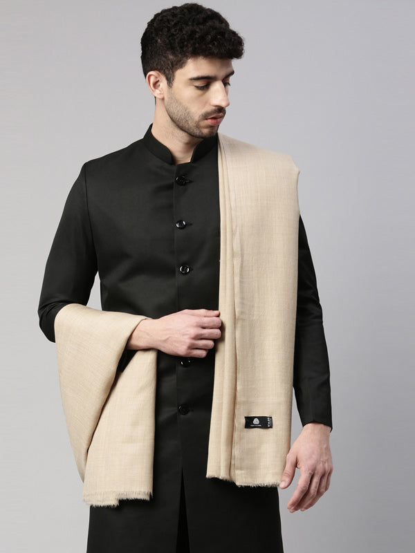 Men Pure Wool Toosha Shawl (Beige Size 132x271 cms)