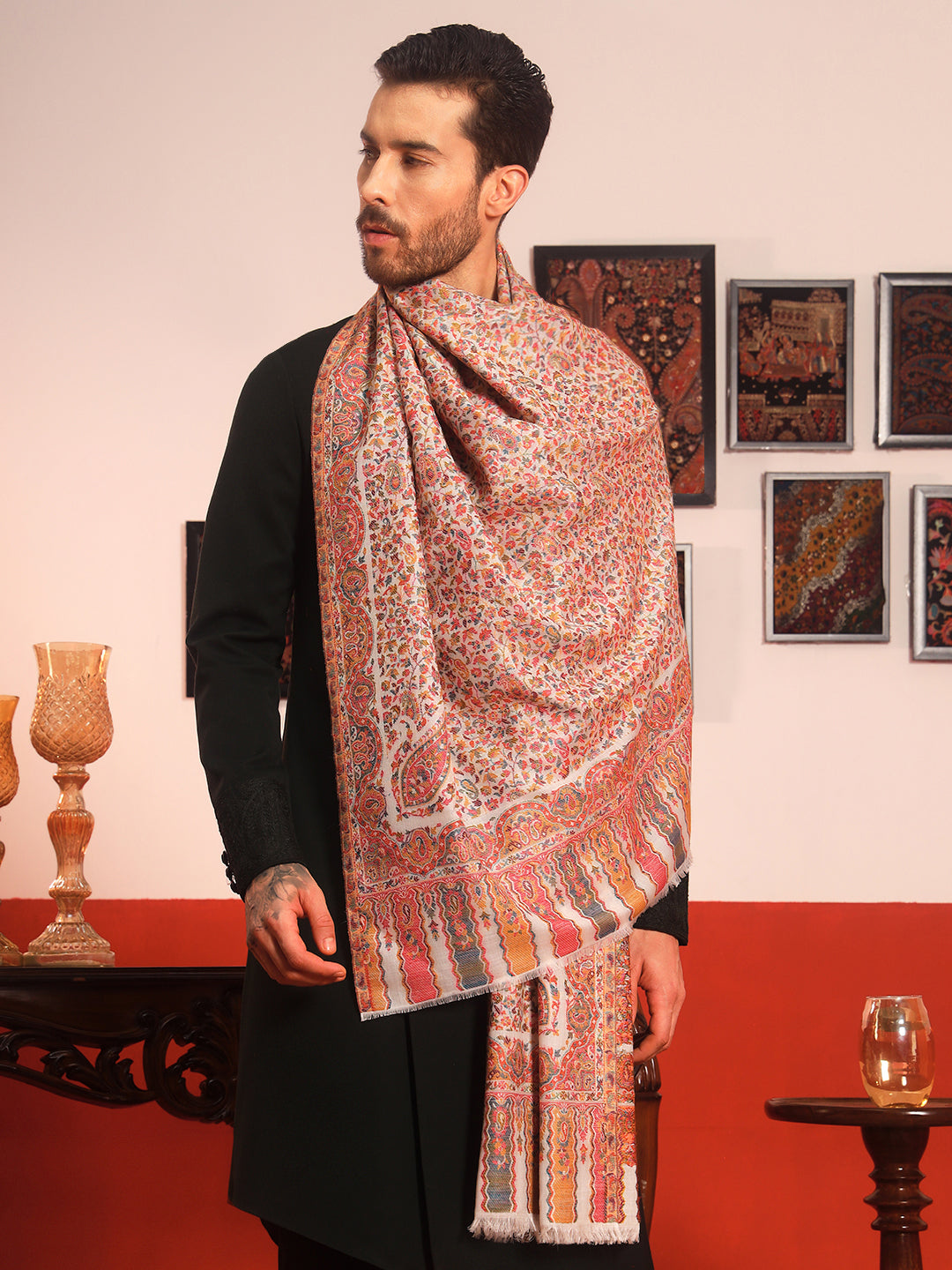 Pashmoda Men Mehak Kaani Wool Blend Kashmiri Shawl (Size: 101X203 CM)
