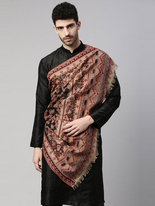 Men Woven Design Shawl (Size 101x203 CM, Black Color)