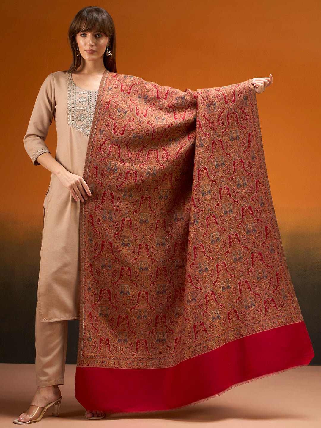 Pashmoda Women Gulnaar Royale Zari Reversible Kaani Fine Wool Shawl, Shawl, Scarf, Heritage Kashmiri Pashmina Stole, Evening Wrap (Size 40X80 inches)
