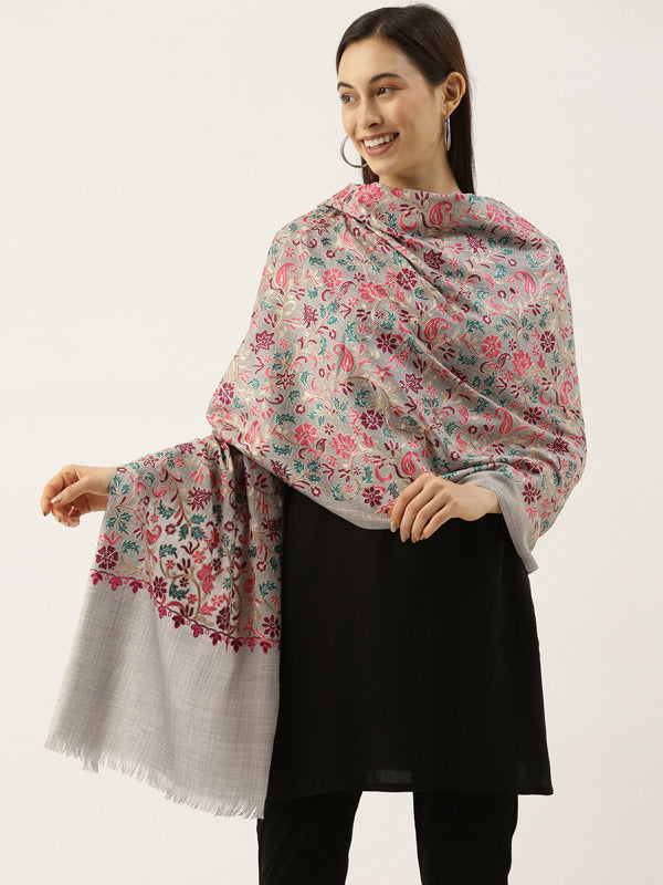 Pure Wool Nalki Embroidered Stole (Size 28x80)