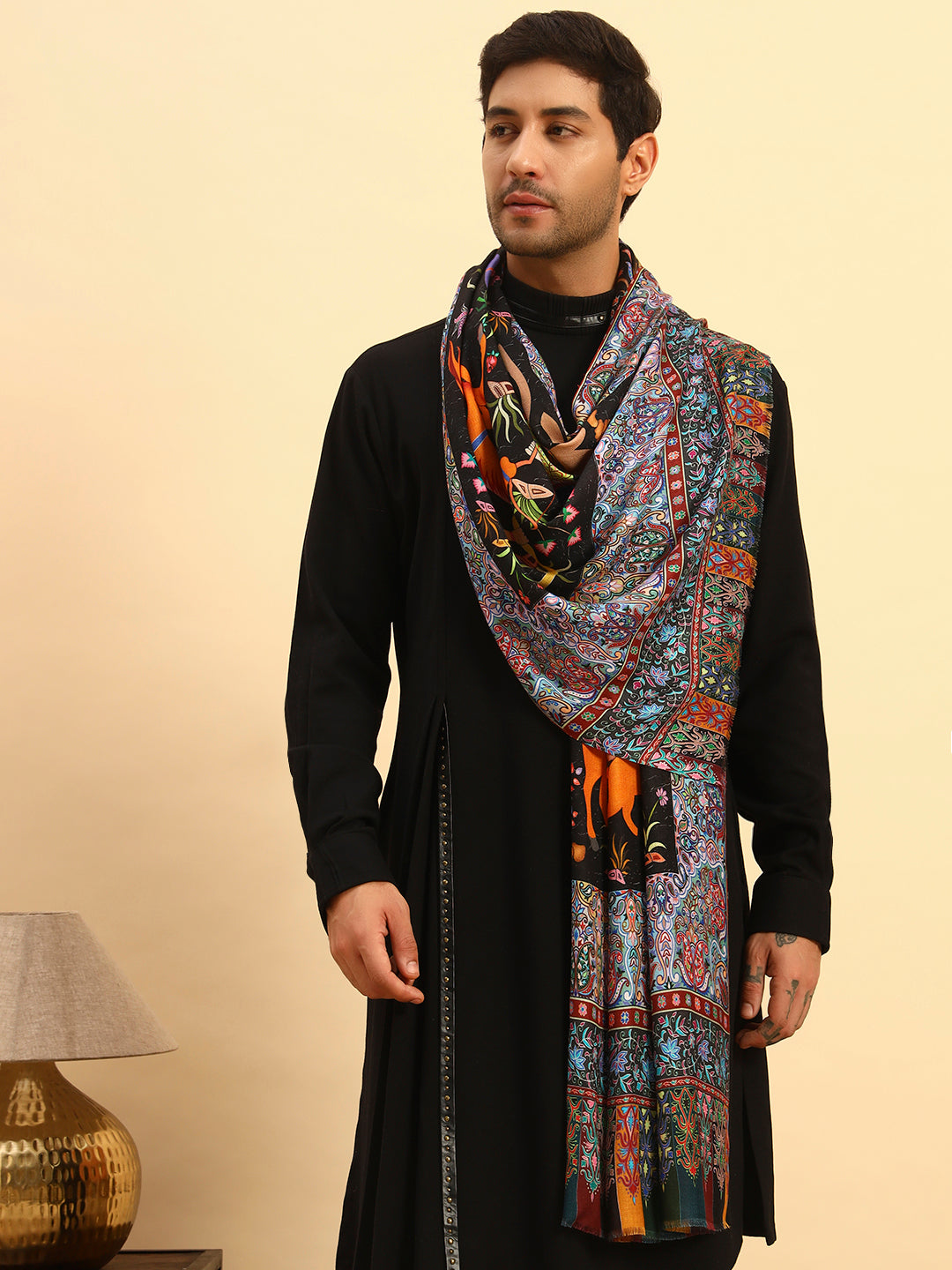 Pashmoda Men Royal Caravan Fine Soft Bamboo Fibre Stole (Size-71x203cm)