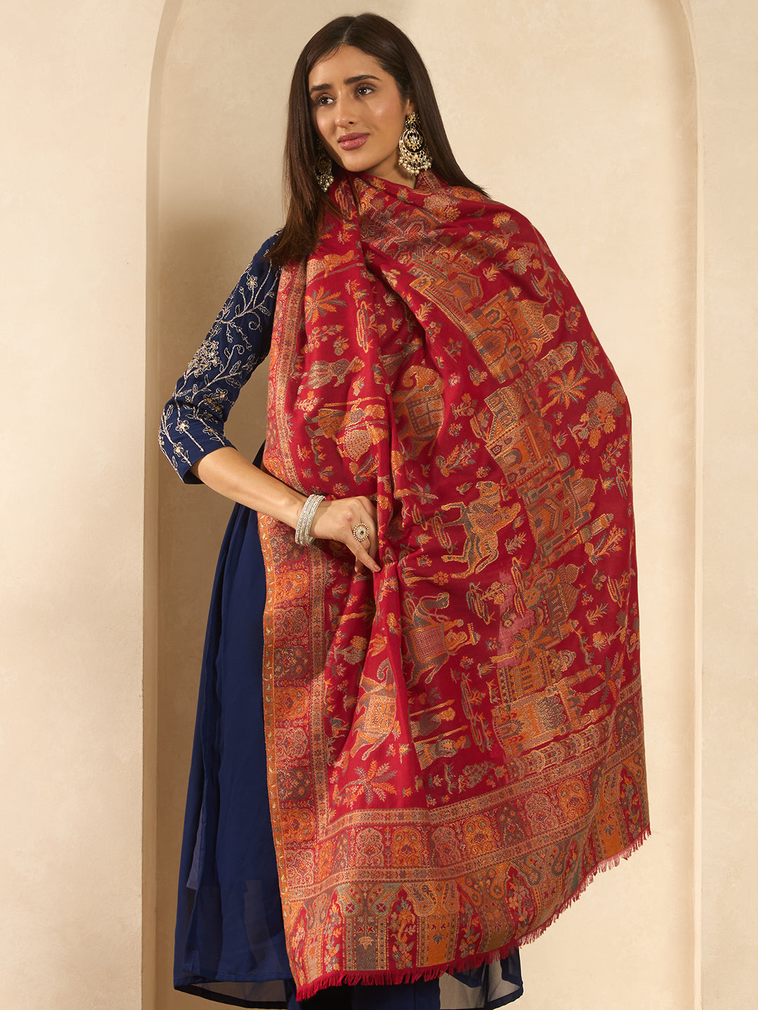 Pashmoda Women Gulrukh Zari Reversible Kaani Fine Wool Shawl, Shawl, Scarf, Heritage Kashmiri Pashmina Stole, Evening Wrap (Size 40X80 inches)