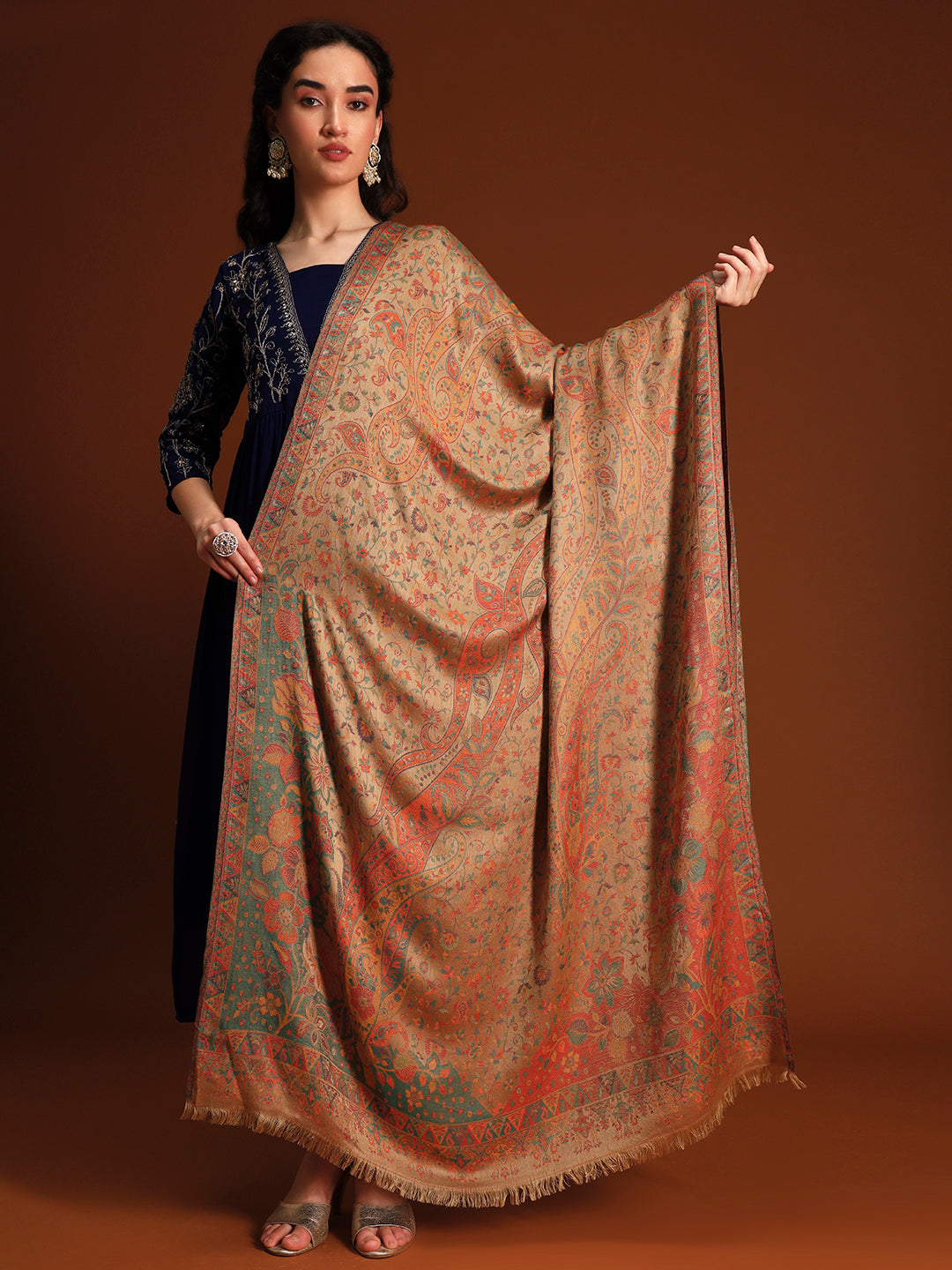 Pashmoda Women Floral Heritage Kaani Elegance Wool Blend Kashmiri Shawl, Stole, Scarf | Luxury Pashmina Jamawar Soft Warm Evening Wrap (Size 40X80 inches )